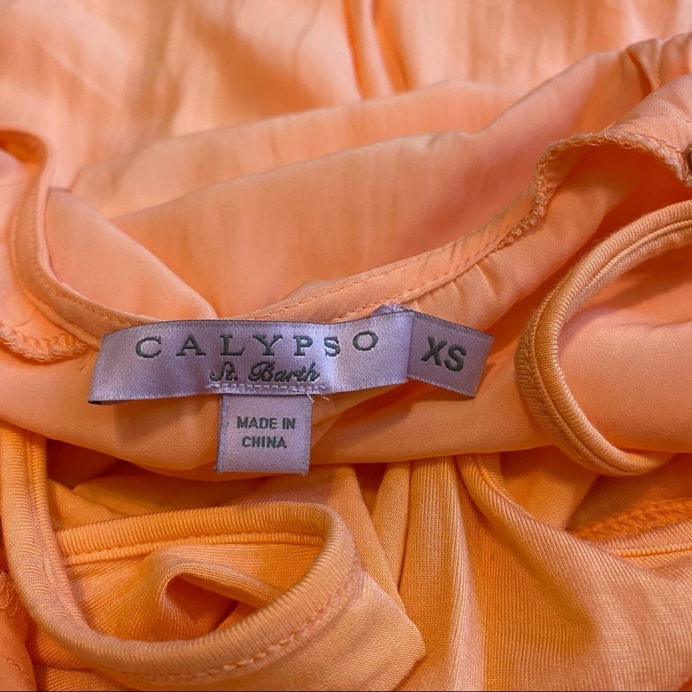 Calypso St. Barth Pleated Faux Wrap V-neck Lined Mini Dress Orange Sz XS - Picture 7 of 7